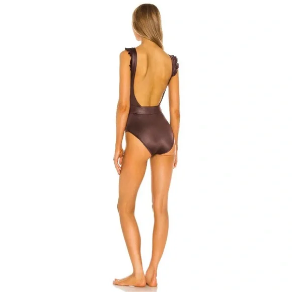 AGUA BENDITO | $255 Nicolette Bronzo 7335 Brown One Piece Swimsuit with Belt M - Picture 2 of 14